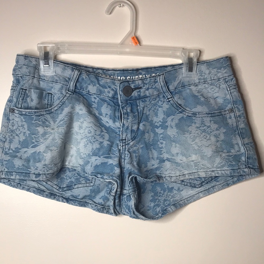 Lace Print Jean booty shorts